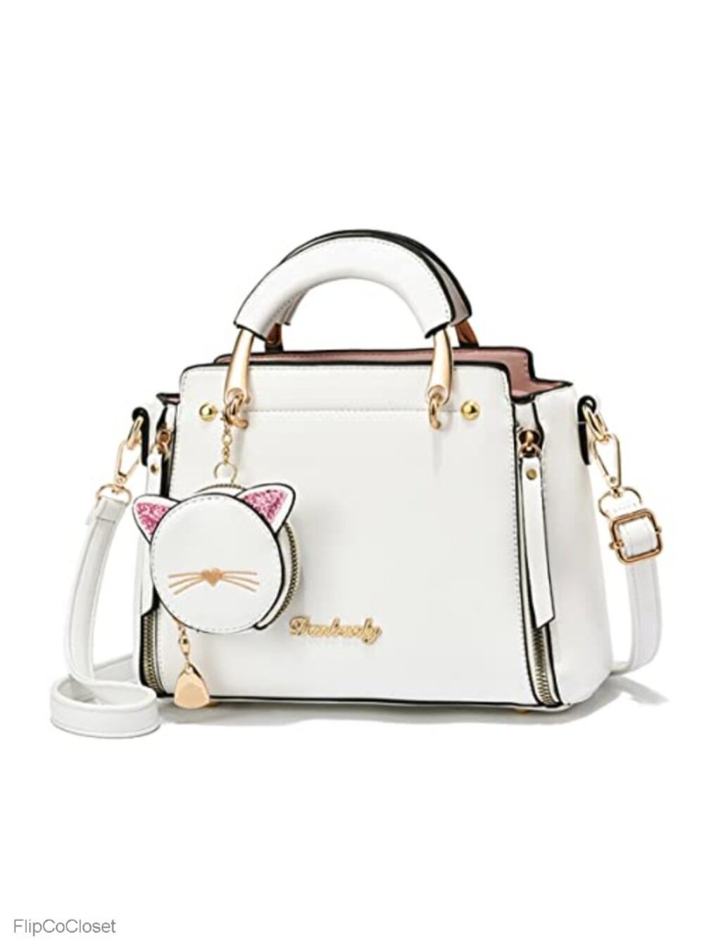 Xiaoyu PU Leather Satchel Crossbody Shoulder Bag Mini Tote with Kitten Pendant